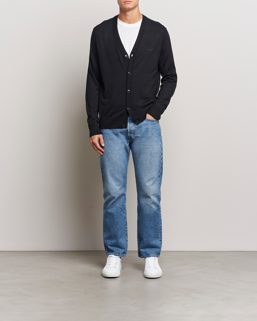 Hombres | Jerséis y prendas de punto | BOSS ORANGE | Avac Wool Knitted Cardigan Black