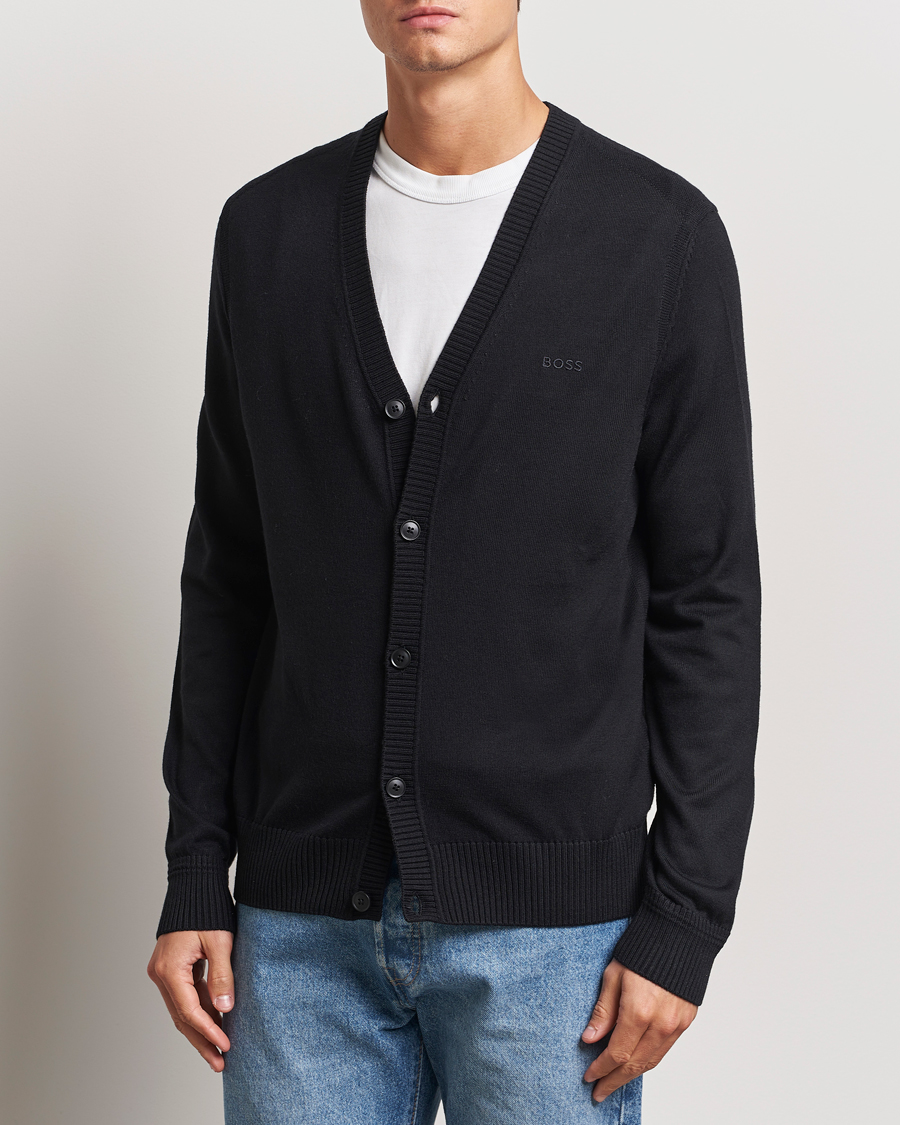 Hombres | Jerséis y prendas de punto | BOSS ORANGE | Avac Wool Knitted Cardigan Black