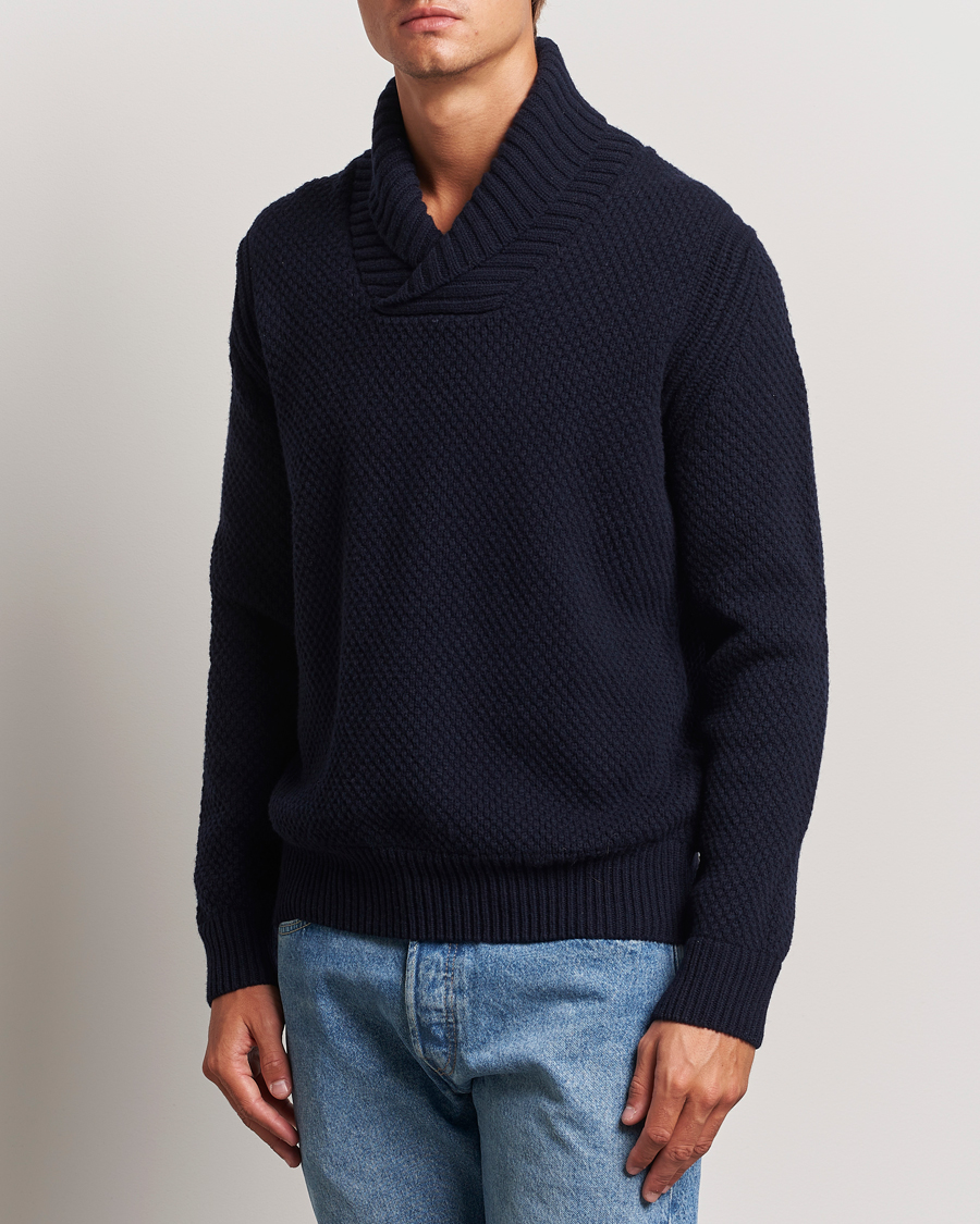 Hombres | Jerséis y prendas de punto | BOSS ORANGE | Amadon Knitted Shawl Collar Sweater Dark Blue