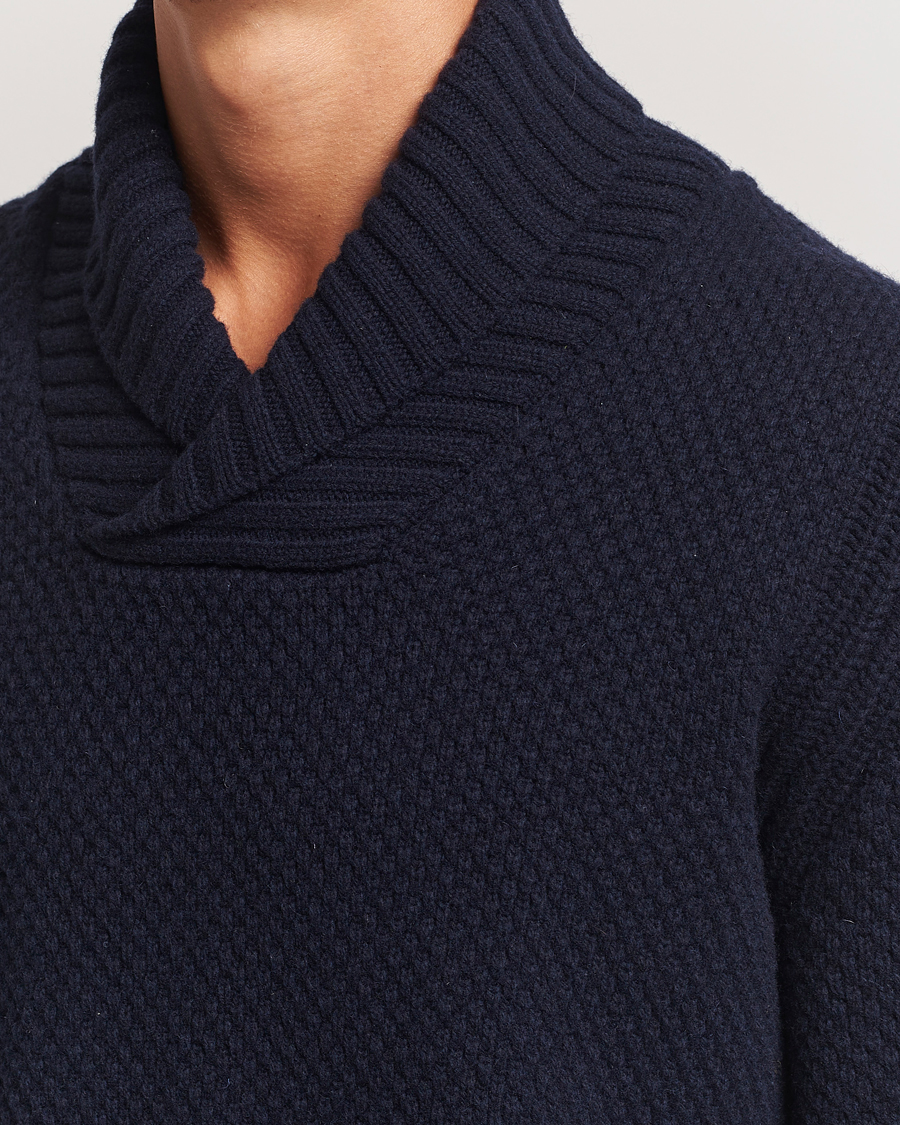 Hombres | Jerséis y prendas de punto | BOSS ORANGE | Amadon Knitted Shawl Collar Sweater Dark Blue