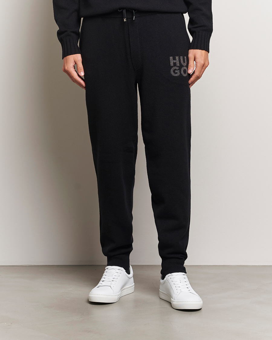 Hombres | Pantalones | HUGO | San Steero Wool Knitted Joggers Black