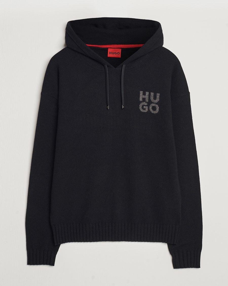 Hombres | Jerséis y prendas de punto | HUGO | San Henry Wool Knitted Hoodie Black