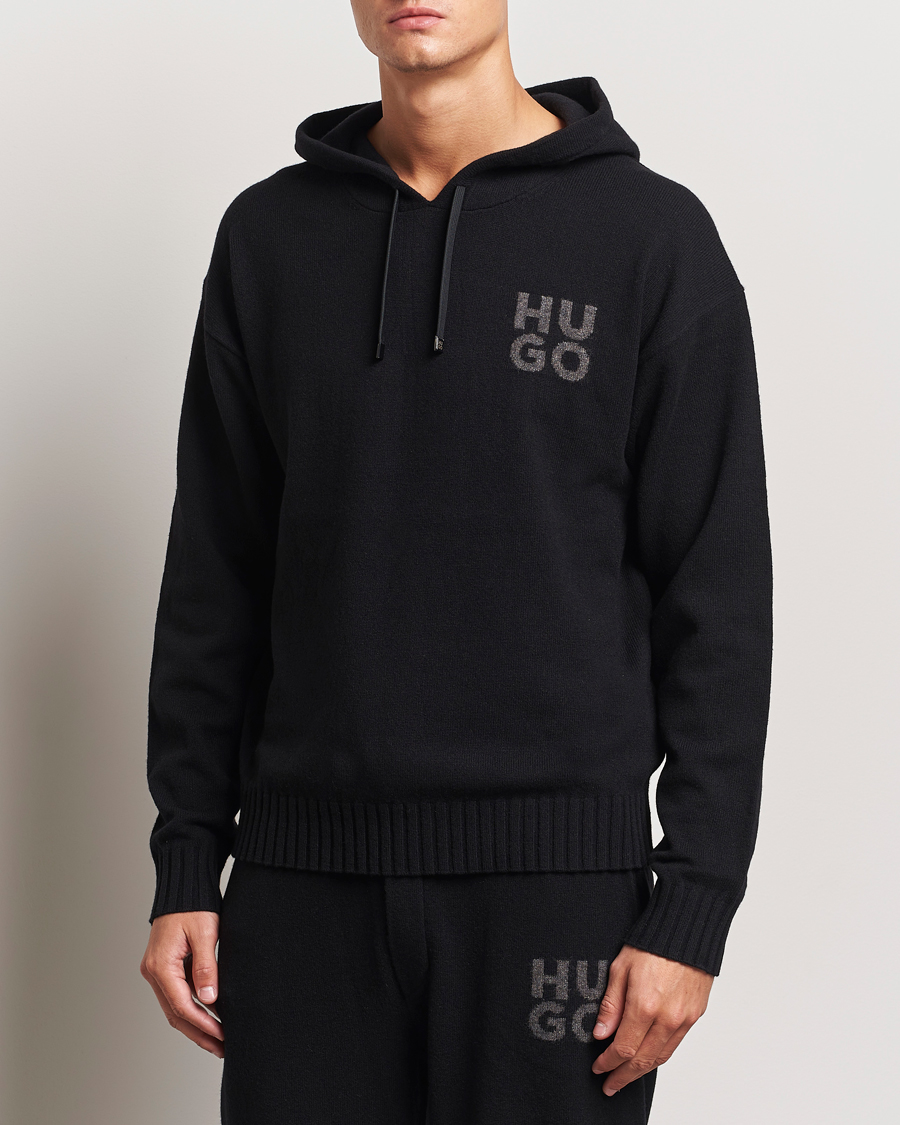 Hombres | Jerséis y prendas de punto | HUGO | San Henry Wool Knitted Hoodie Black