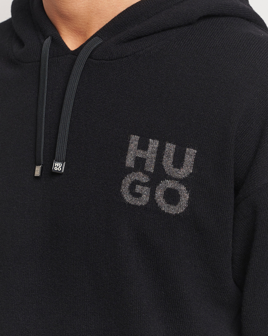 Hombres | Jerséis y prendas de punto | HUGO | San Henry Wool Knitted Hoodie Black