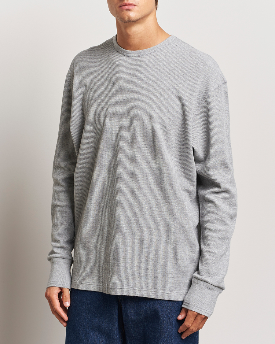Hombres | Jerséis y prendas de punto | Jeanerica | Jean Waflle Texture Sweater Light Grey Melange
