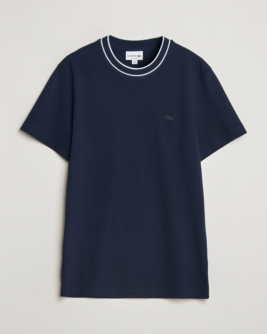 Hombres | Camisetas | Lacoste | Contrast Rib Piqué T-Shirt Navy Blue