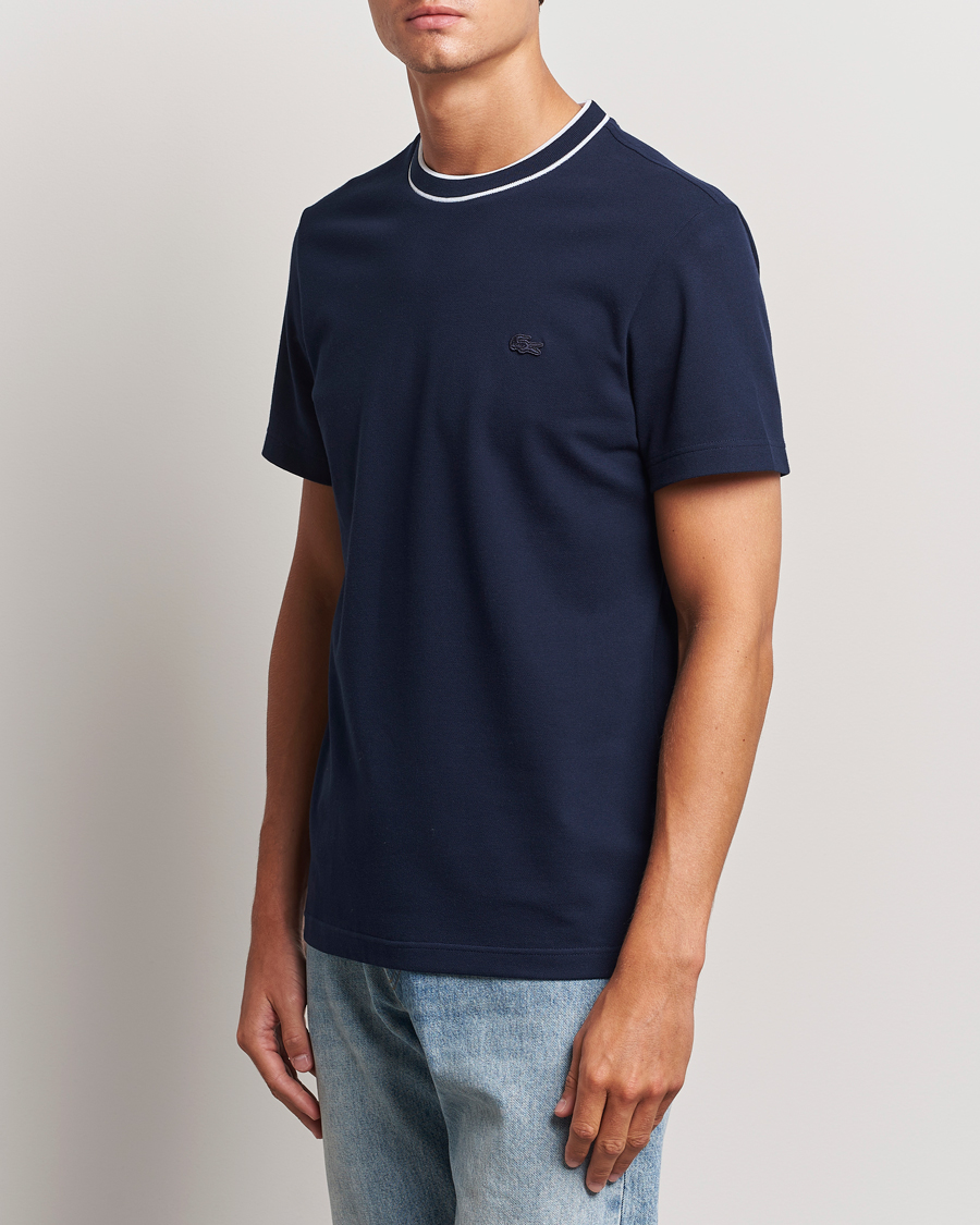 Hombres | Camisetas | Lacoste | Contrast Rib Piqué T-Shirt Navy Blue