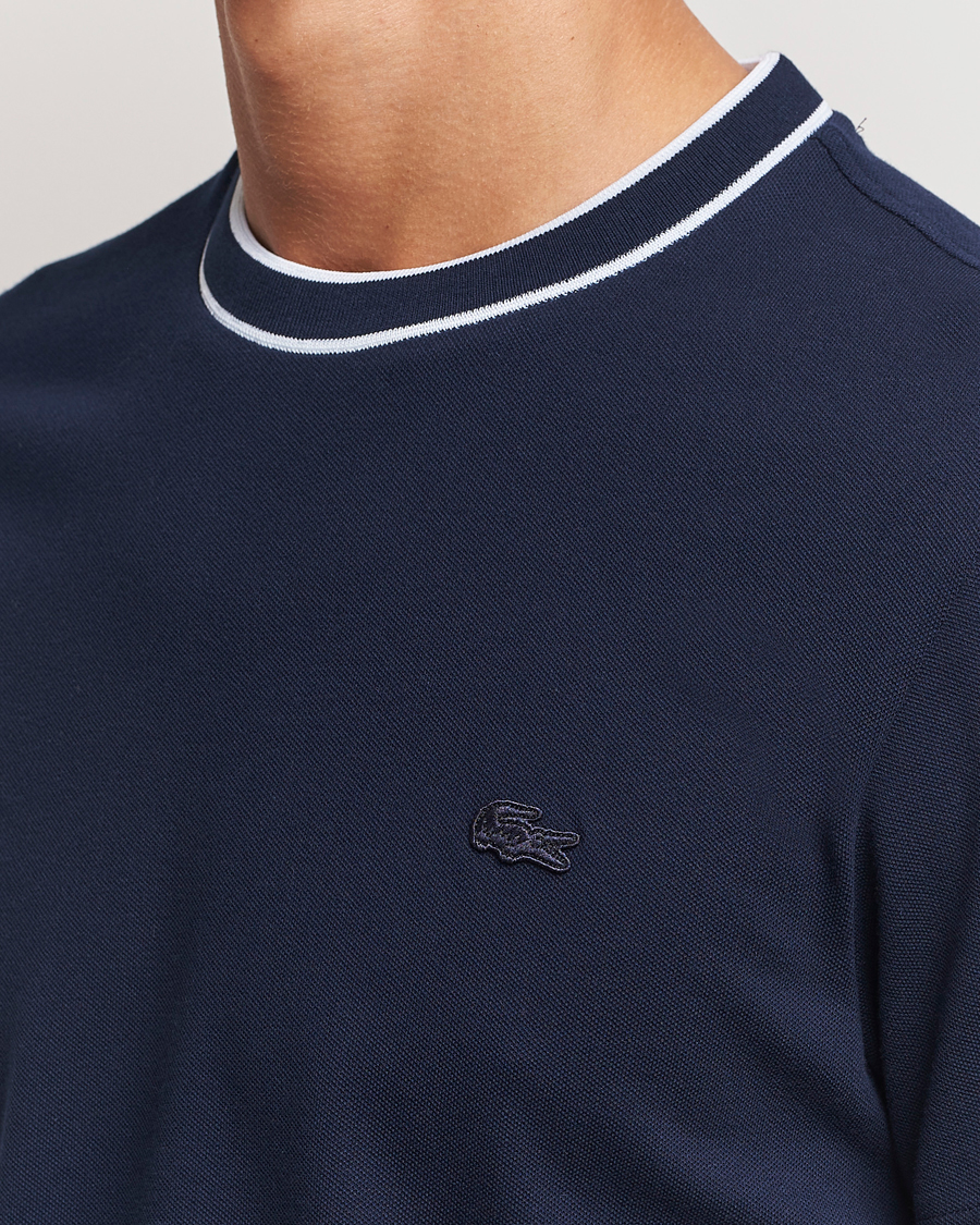 Hombres | Camisetas | Lacoste | Contrast Rib Piqué T-Shirt Navy Blue