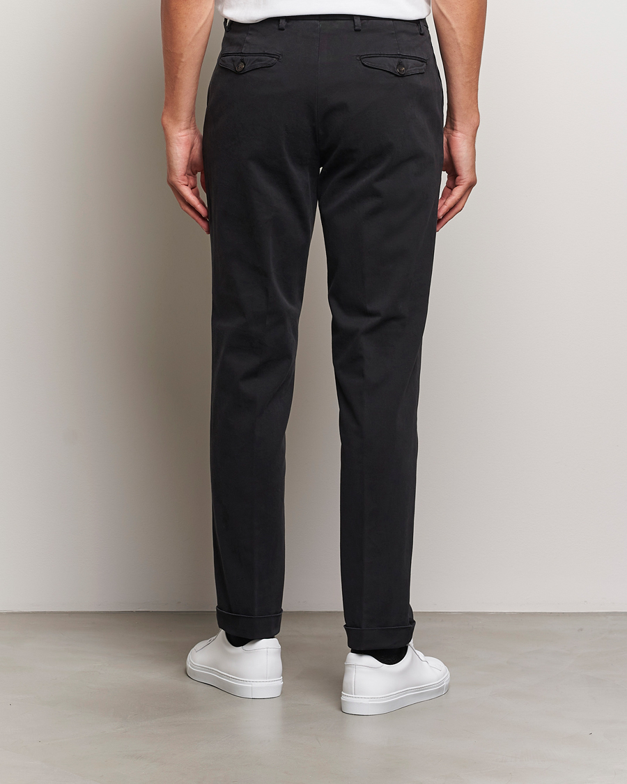 Hombres | Pantalones | Briglia 1949 | Easy Fit Pleated Cotton Stretch Chino Black