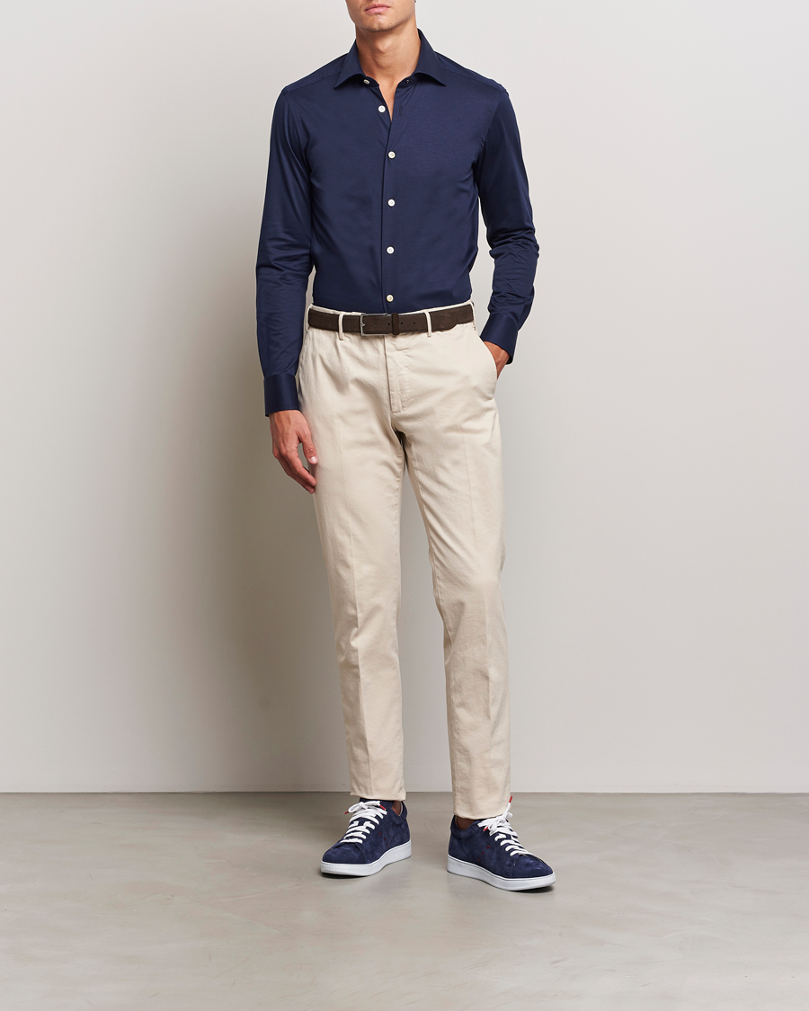 Hombres | Camisas | Kiton | Cotton Jersey Shirt Navy