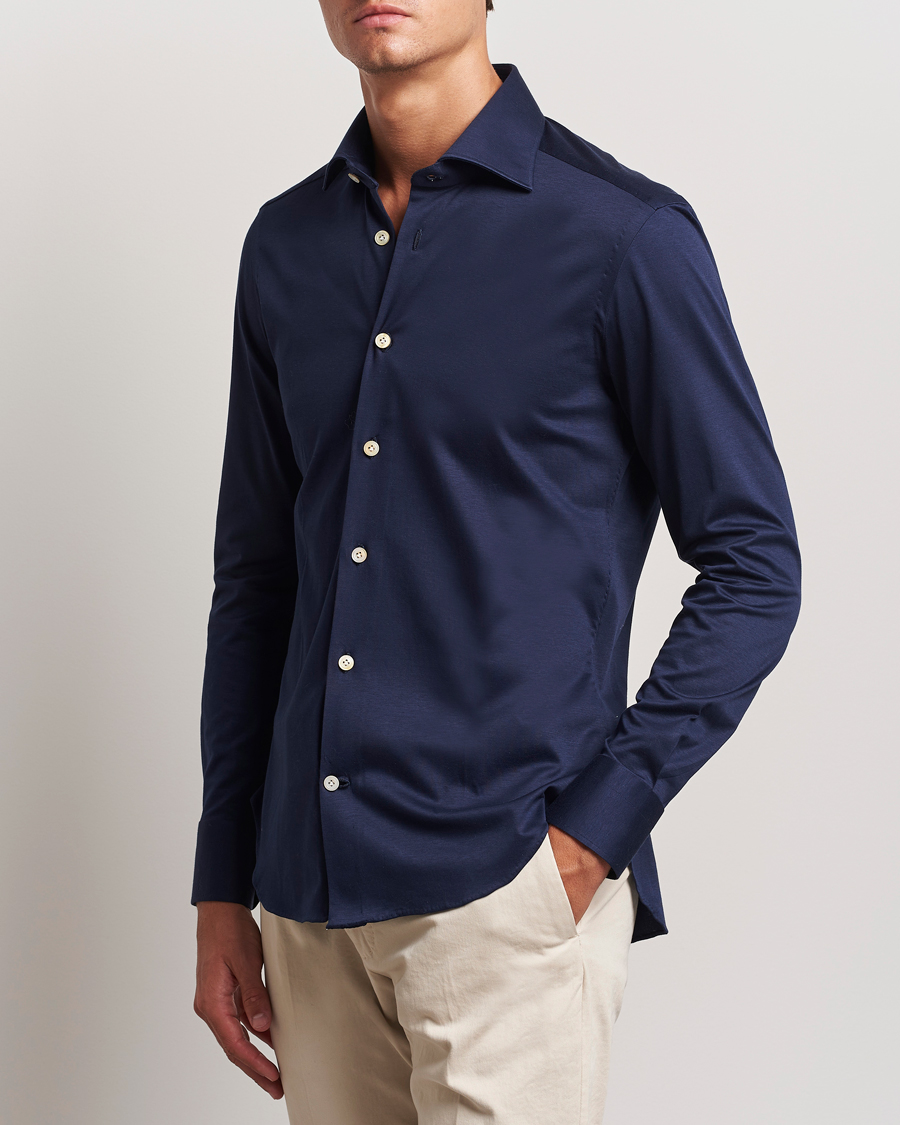 Hombres | Camisas | Kiton | Cotton Jersey Shirt Navy