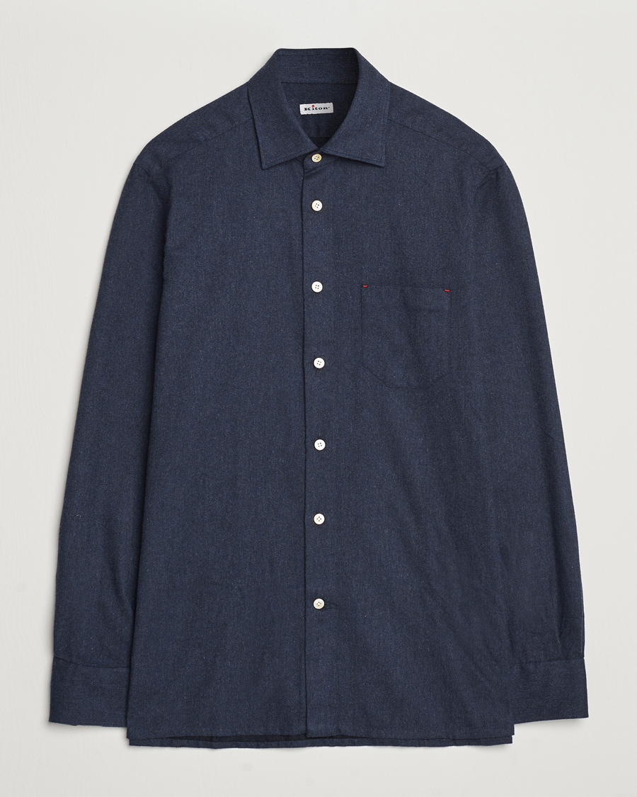 Hombres | Camisas | Kiton | Soft Flannel Sport Shirt Navy