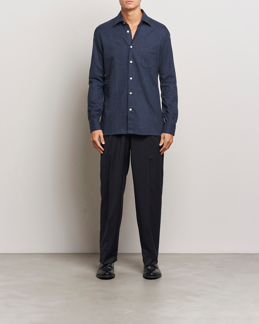Hombres | Camisas | Kiton | Soft Flannel Sport Shirt Navy