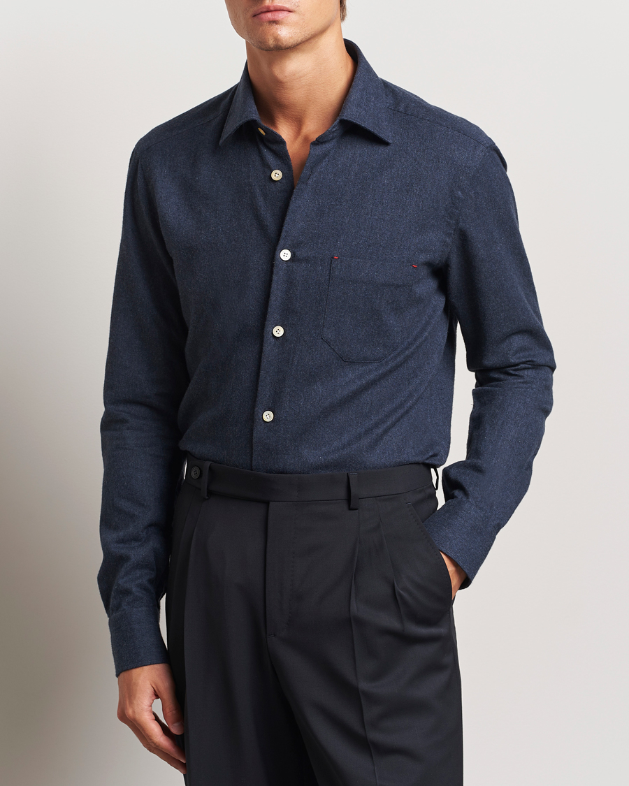 Hombres | Camisas | Kiton | Soft Flannel Sport Shirt Navy