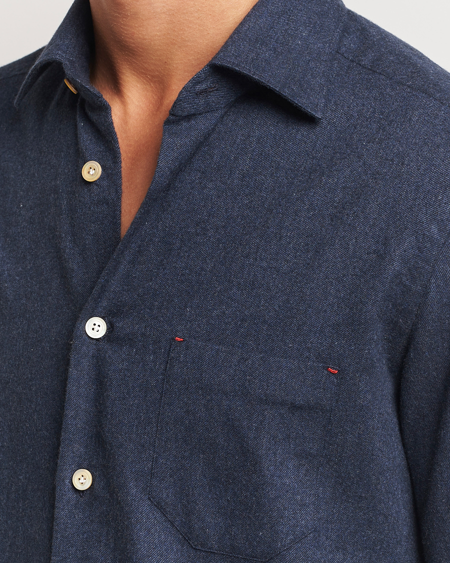 Hombres | Camisas | Kiton | Soft Flannel Sport Shirt Navy