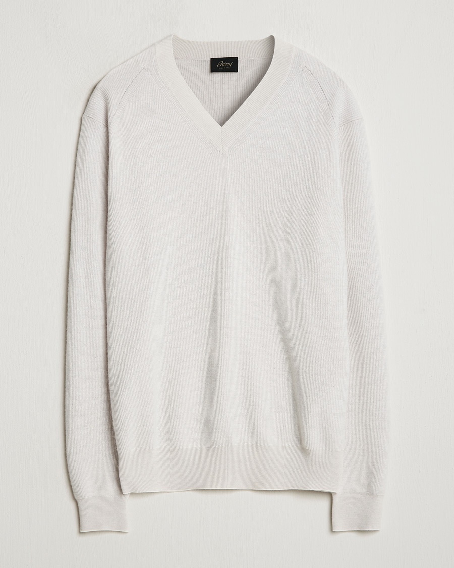 Hombres | Jerséis y prendas de punto | Brioni | Rib Cashmere V-Neck Sweater Light Grey