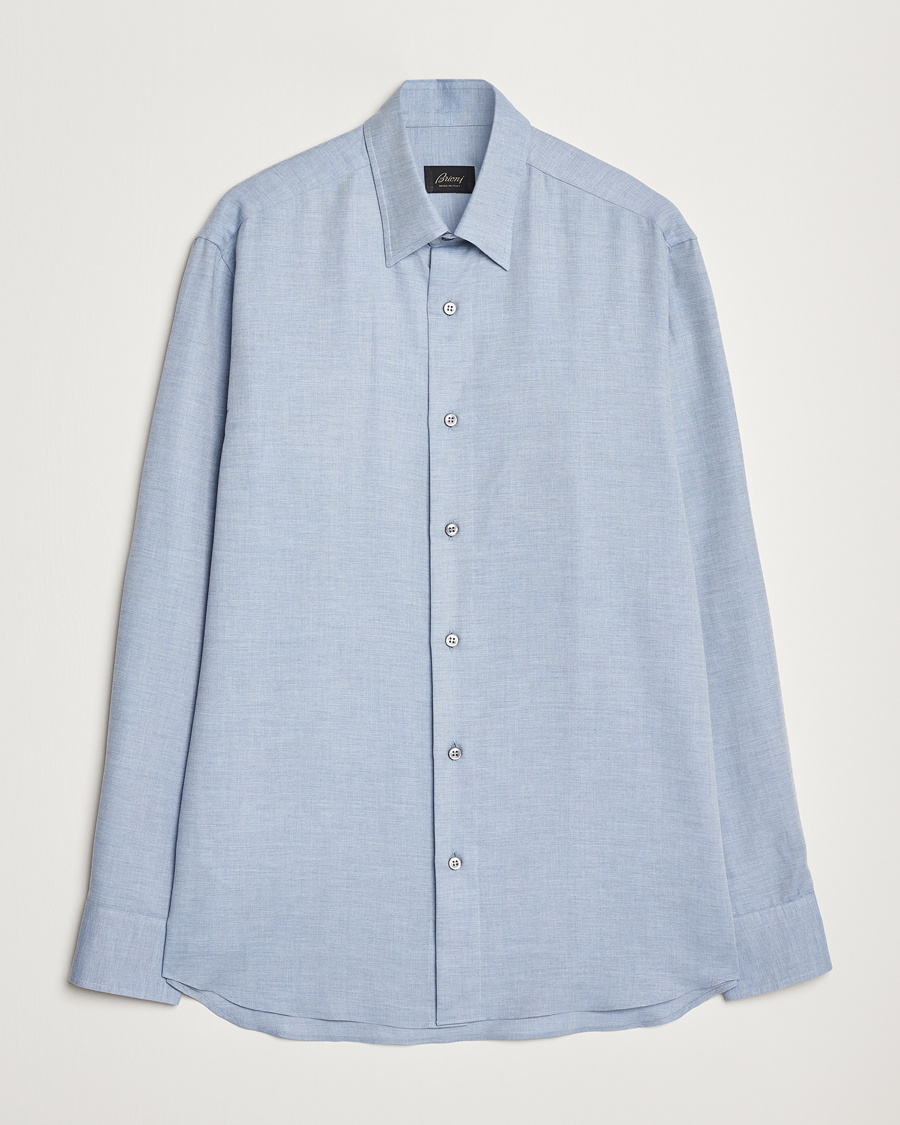 Hombres | Camisas | Brioni | Cotton/Cashmere Flannel Shirt Light Blue