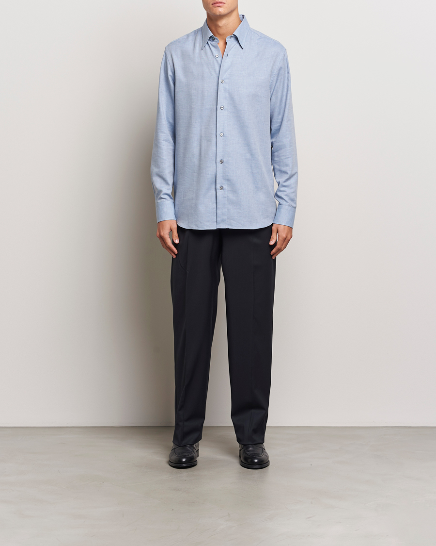 Hombres | Camisas | Brioni | Cotton/Cashmere Flannel Shirt Light Blue