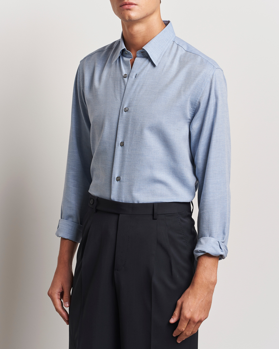 Hombres | Camisas | Brioni | Cotton/Cashmere Flannel Shirt Light Blue