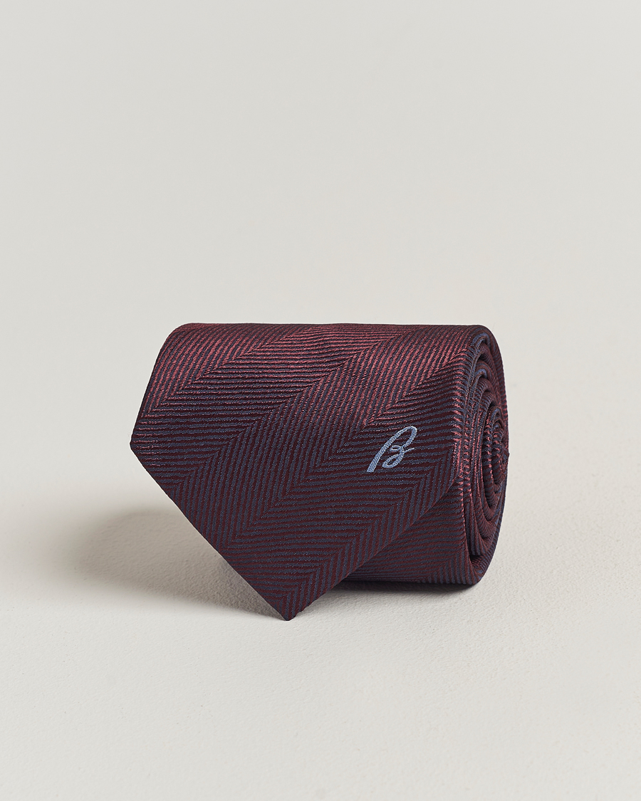 Hombres | Brioni Herringbone Silk Tie Burgundy | Brioni | Herringbone Silk Tie Burgundy