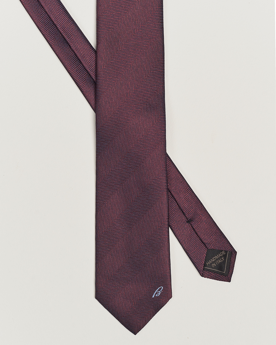 Hombres | Brioni Herringbone Silk Tie Burgundy | Brioni | Herringbone Silk Tie Burgundy