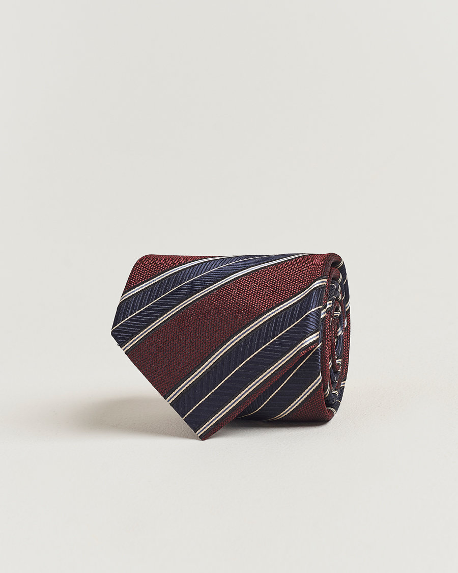 Hombres | Brioni Regimental Stripe Silk Tie Burgundy | Brioni | Regimental Stripe Silk Tie Burgundy