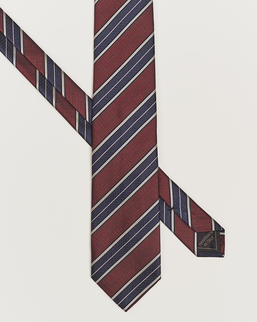 Hombres | Brioni Regimental Stripe Silk Tie Burgundy | Brioni | Regimental Stripe Silk Tie Burgundy