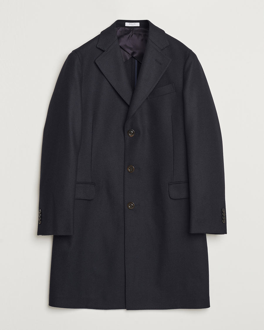 Hombres | Abrigos y chaquetas | Boglioli | Herringbone Wool Coat Navy