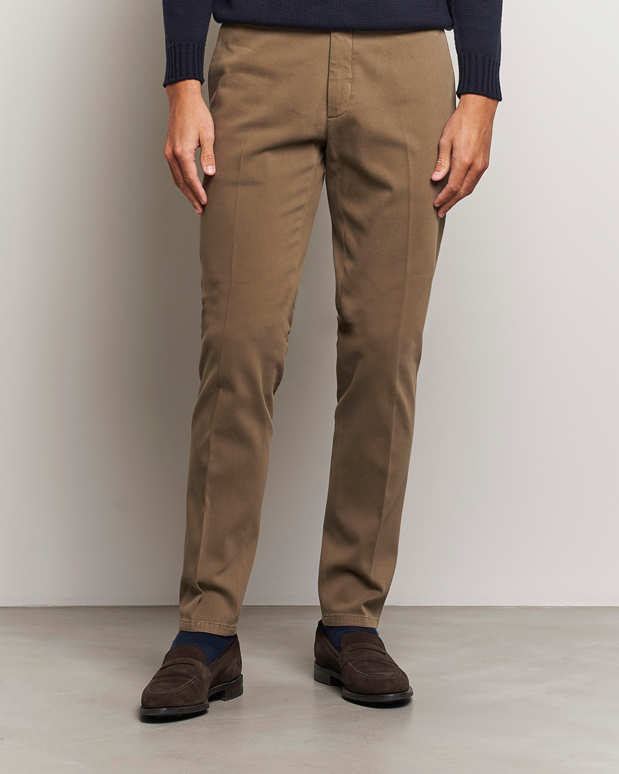 Hombres | Pantalones | Boglioli | Cotton Twill Trousers Brown