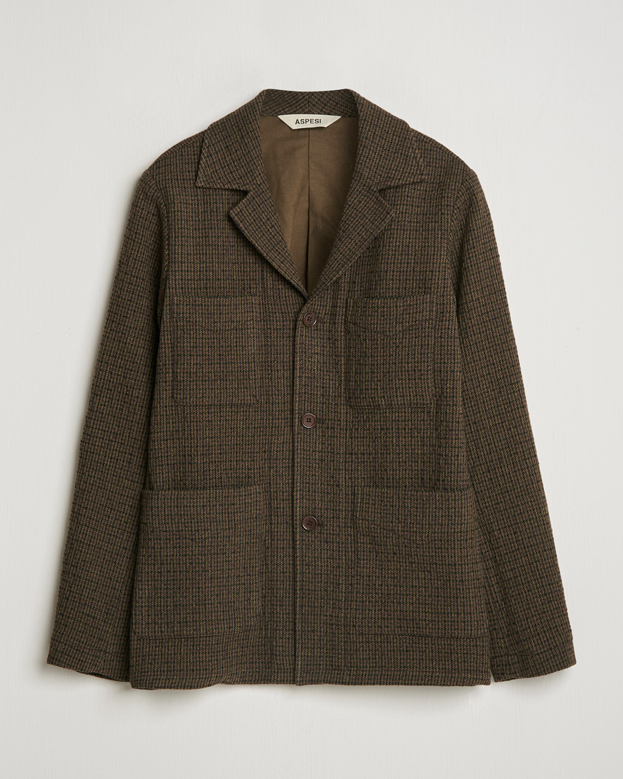 Hombres | Abrigos y chaquetas | Aspesi | Wool Houndstooth Jacket Dark Brown