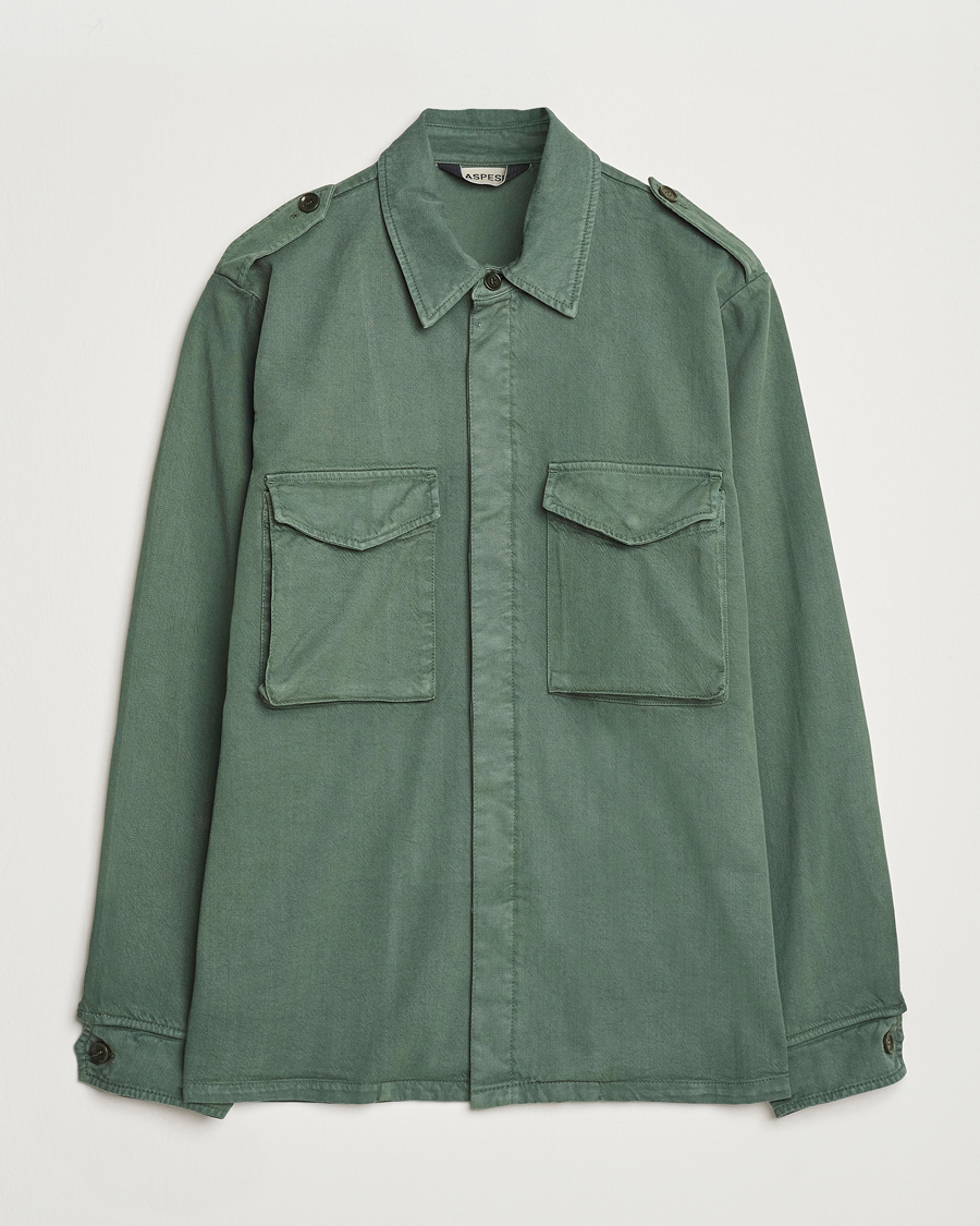 Hombres | Abrigos y chaquetas | Aspesi | Twill Cotton Shirt Jacket Green