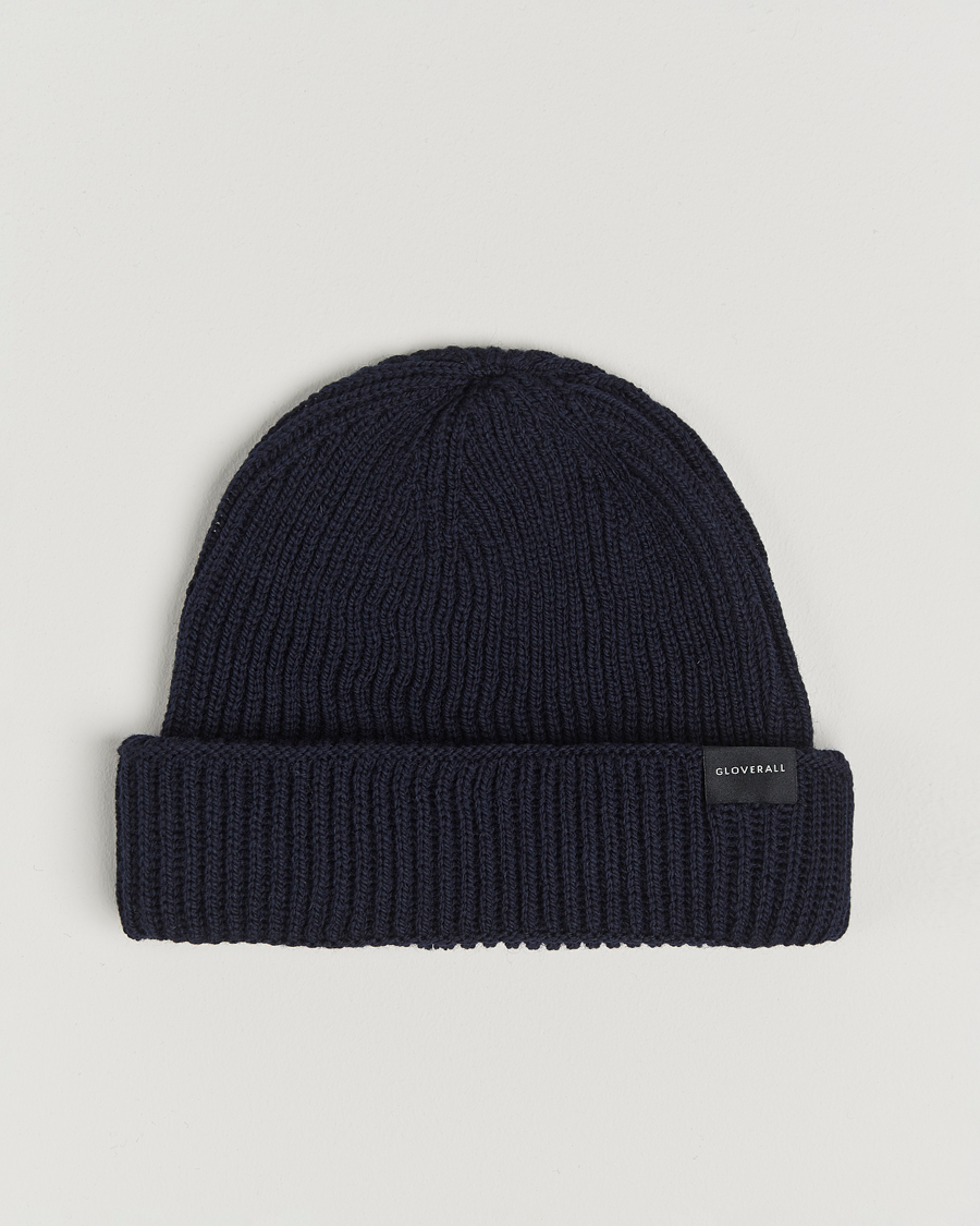 Hombres | Gloverall Fisherman Lambswool Beanie Navy | Gloverall | Fisherman Lambswool Beanie Navy