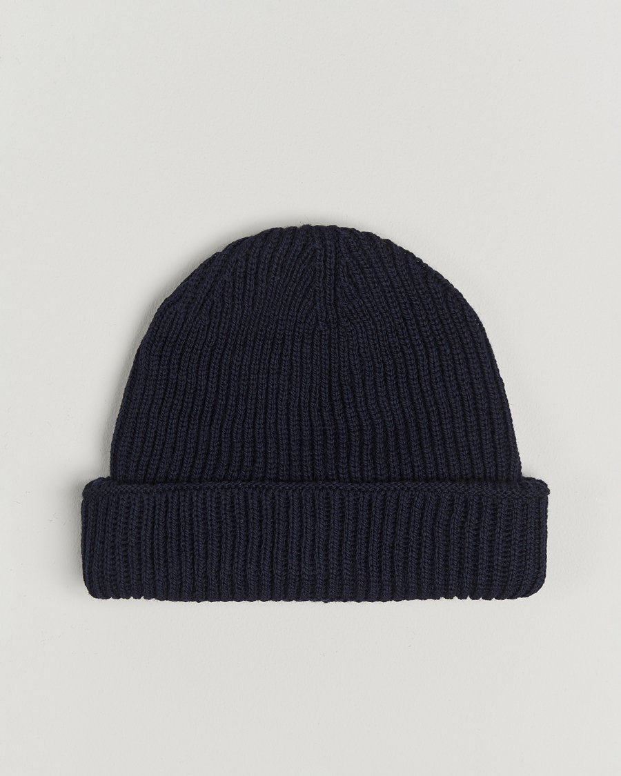 Hombres | Gloverall Fisherman Lambswool Beanie Navy | Gloverall | Fisherman Lambswool Beanie Navy