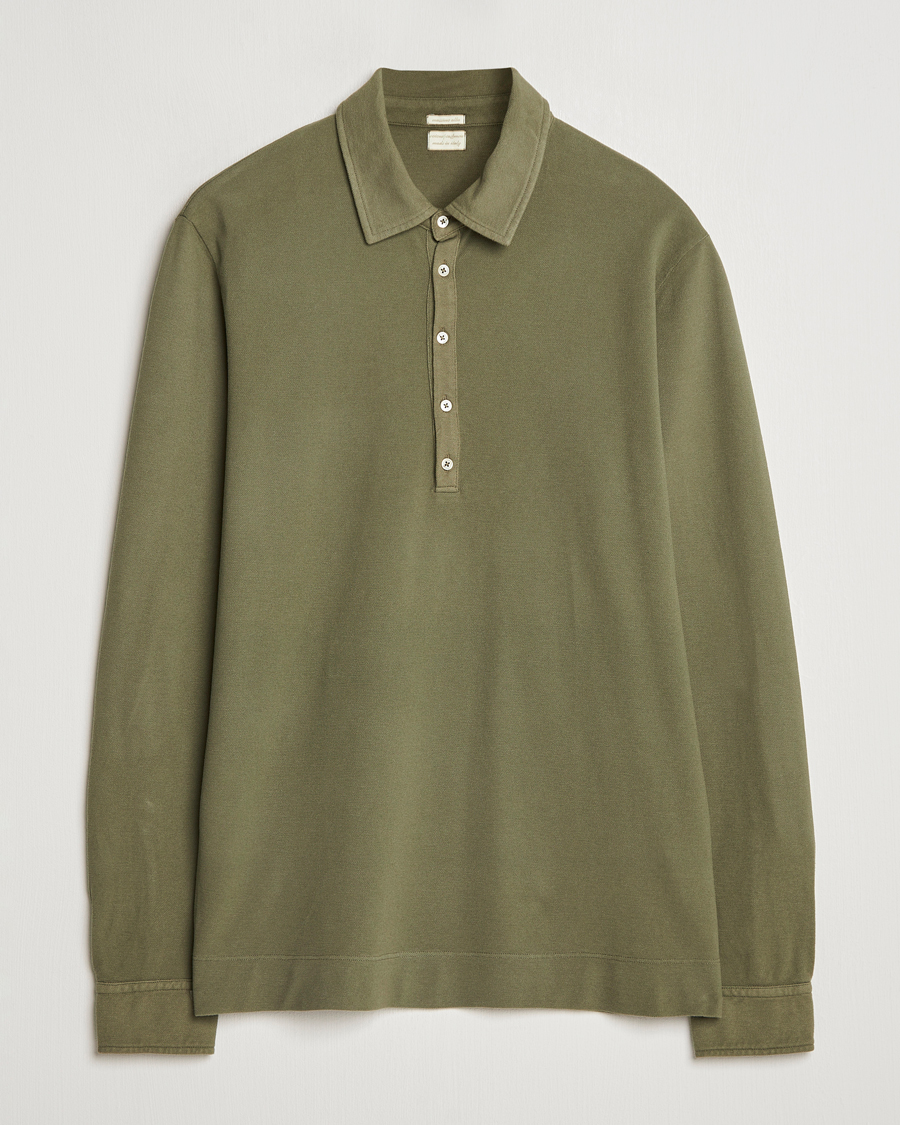 Hombres | Jerséis y prendas de punto | Massimo Alba | Ischia Cotton/Cashmere Long Sleeve Polo Military