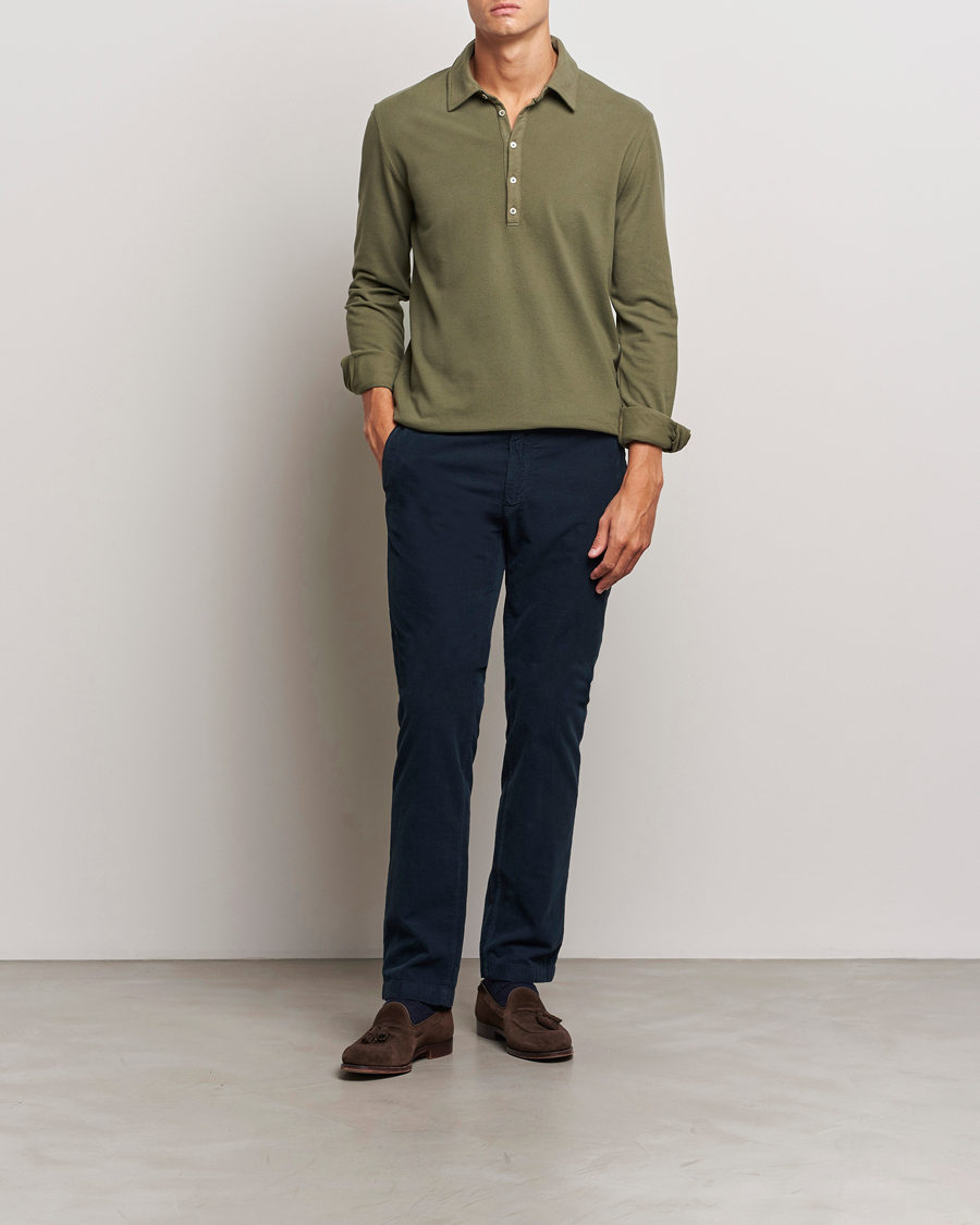 Hombres | Jerséis y prendas de punto | Massimo Alba | Ischia Cotton/Cashmere Long Sleeve Polo Military