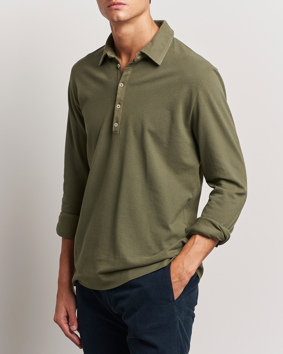 Hombres | Jerséis y prendas de punto | Massimo Alba | Ischia Cotton/Cashmere Long Sleeve Polo Military