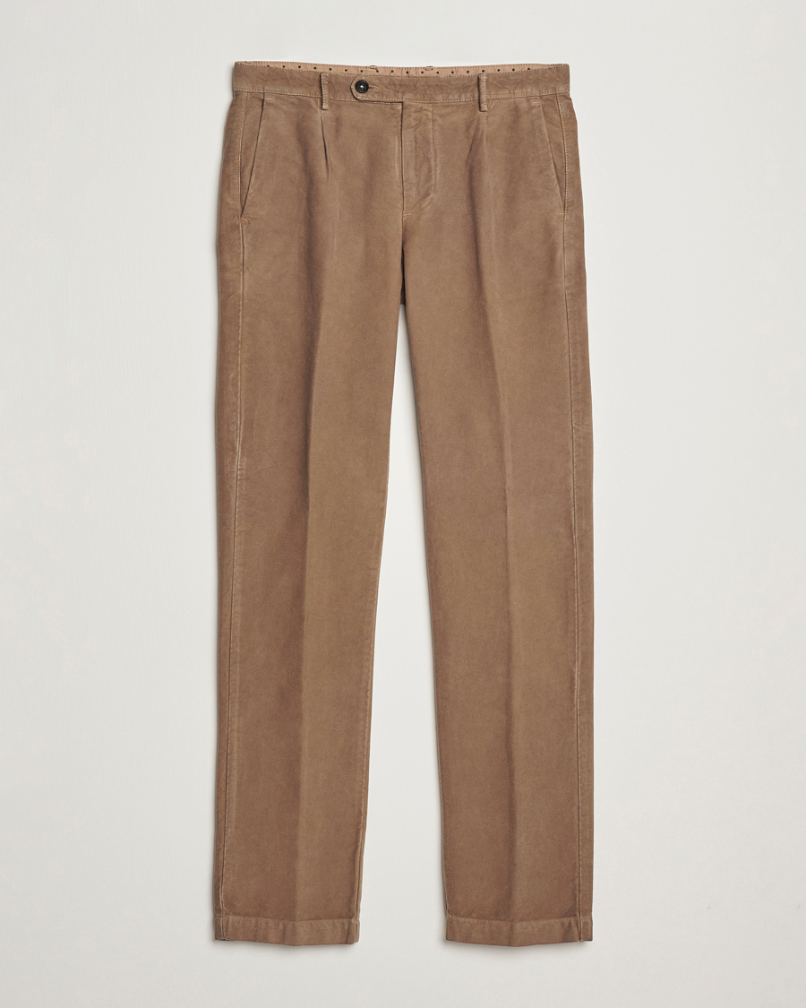 Hombres | Pantalones | Massimo Alba | Ionio Pleated Moleskine Trousers Brown