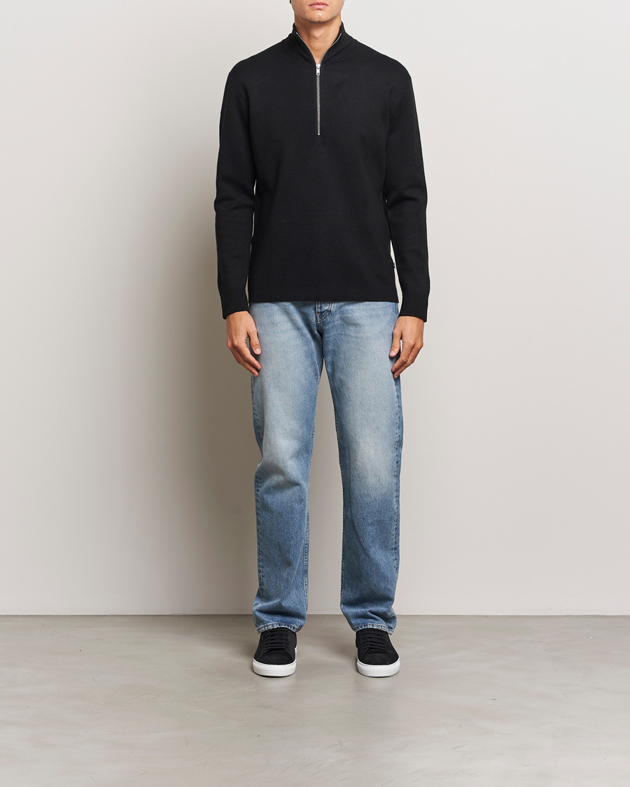 Hombres | Jerséis y prendas de punto | NN07 | Harald Cotton/Modal Half Zip Black