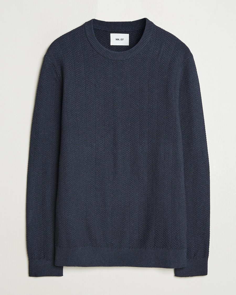 Hombres | Jerséis y prendas de punto | NN07 | Pete Cotton Knitted Crew Neck Navy Melange