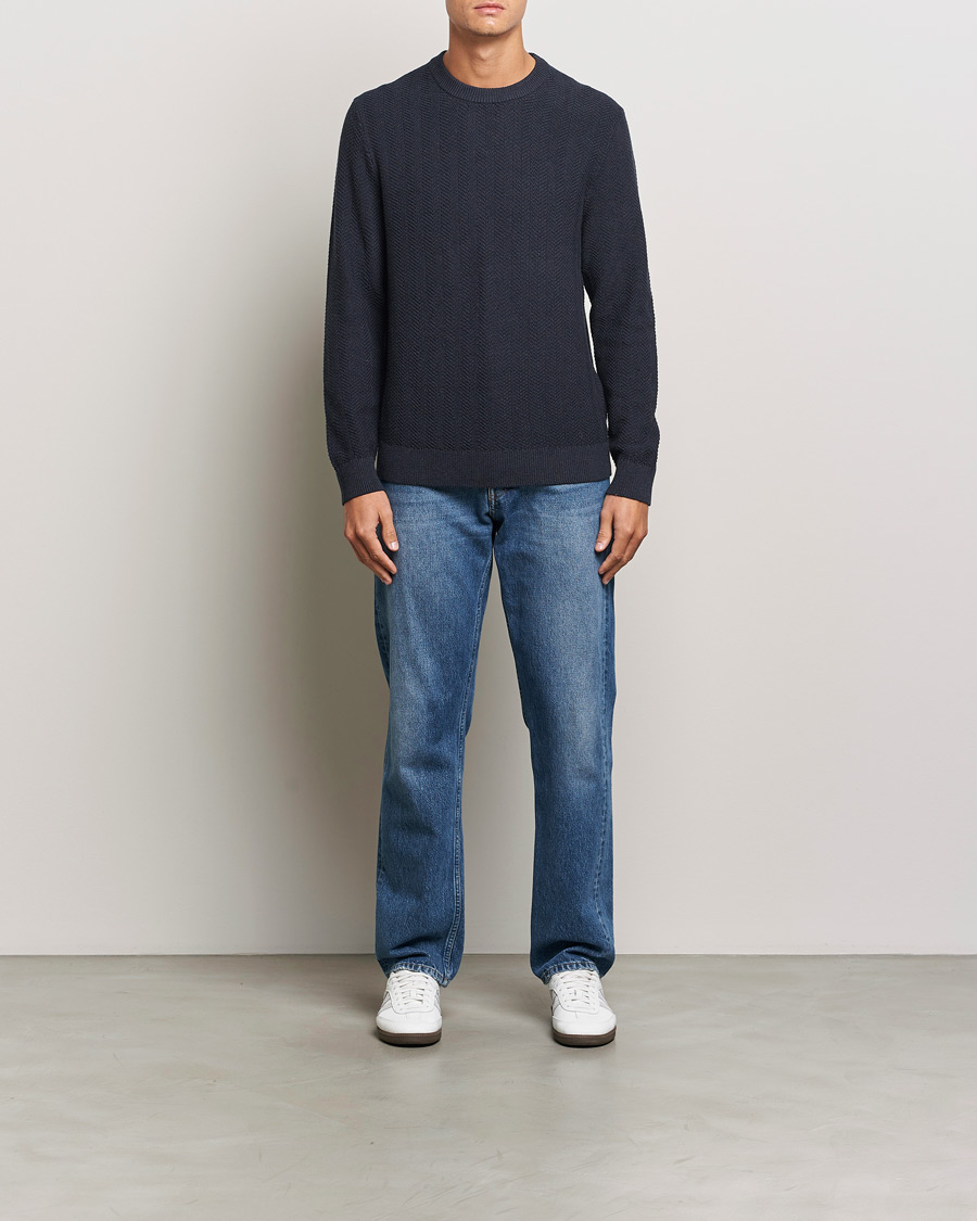 Hombres | Jerséis y prendas de punto | NN07 | Pete Cotton Knitted Crew Neck Navy Melange