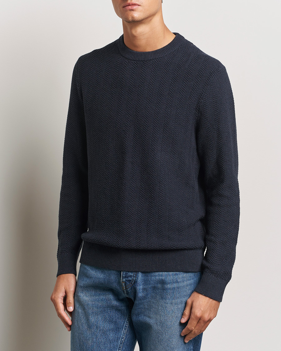 Hombres | Jerséis y prendas de punto | NN07 | Pete Cotton Knitted Crew Neck Navy Melange