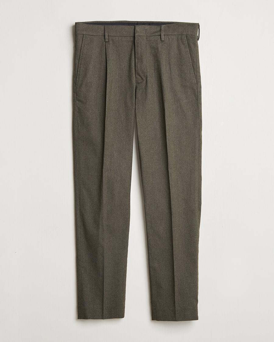 Hombres | Pantalones | NN07 | Bill Pleated Brushed Cotton Trousers Dark Army