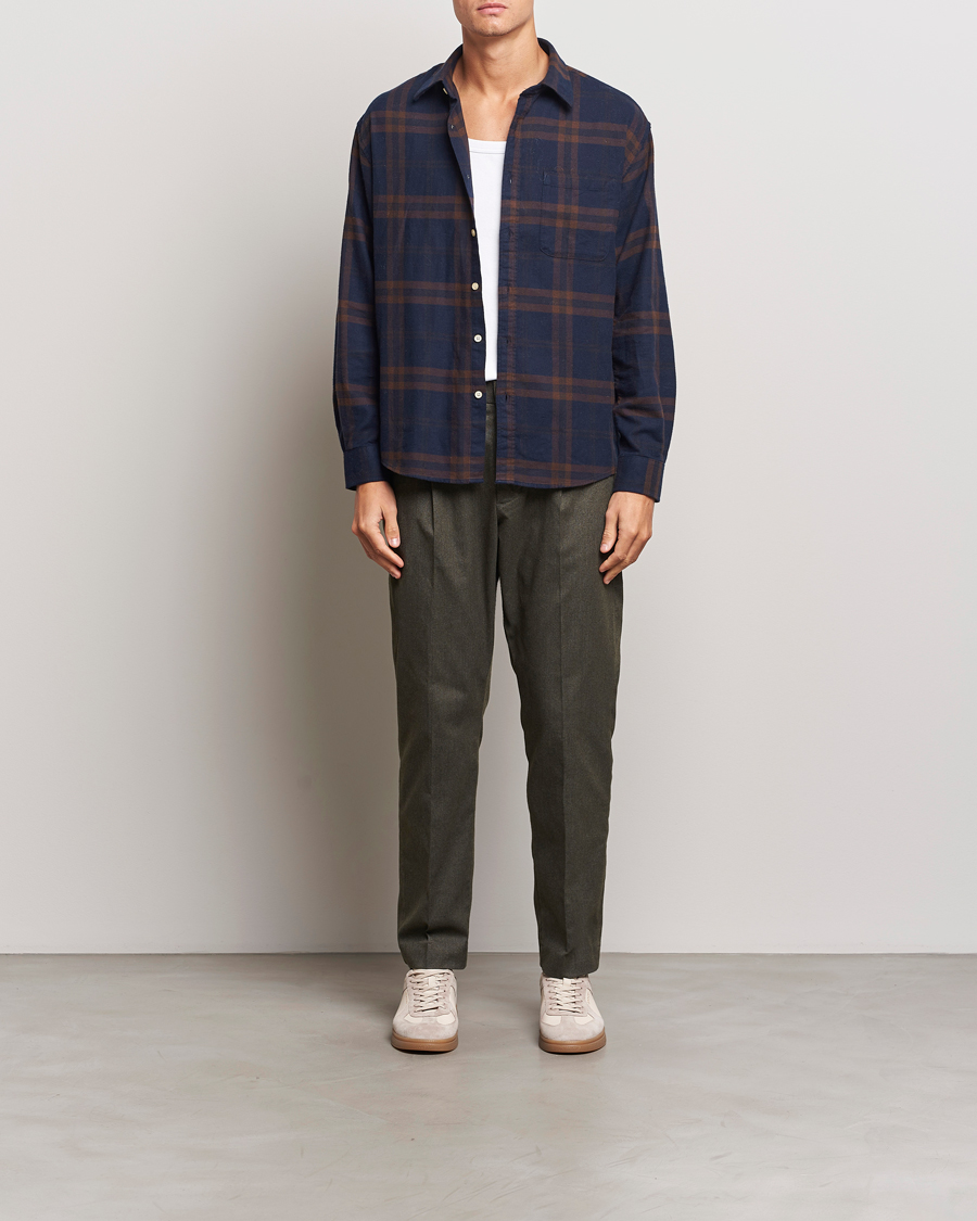 Hombres | Pantalones | NN07 | Bill Pleated Brushed Cotton Trousers Dark Army