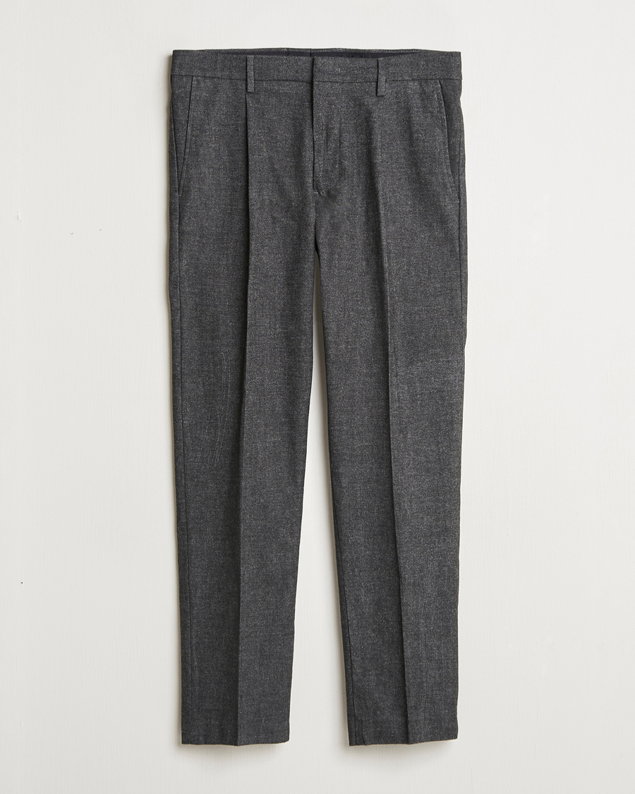 Hombres | Pantalones | NN07 | Bill Pleated Brushed Cotton Trousers Black Melange