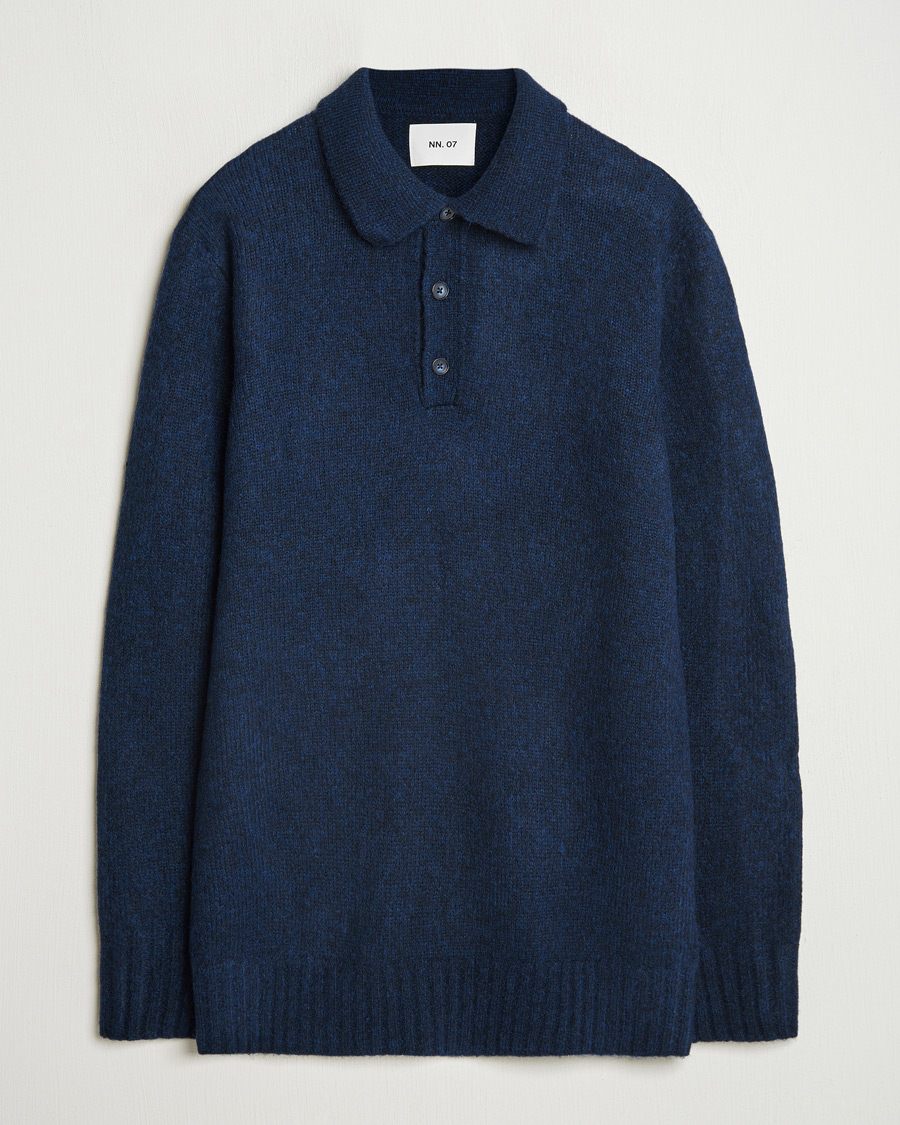 Hombres | Jerséis y prendas de punto | NN07 | Lee Brushed Wool Polo Navy Blue