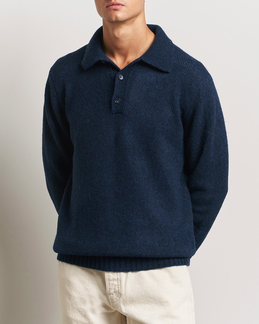 Hombres | Jerséis y prendas de punto | NN07 | Lee Brushed Wool Polo Navy Blue