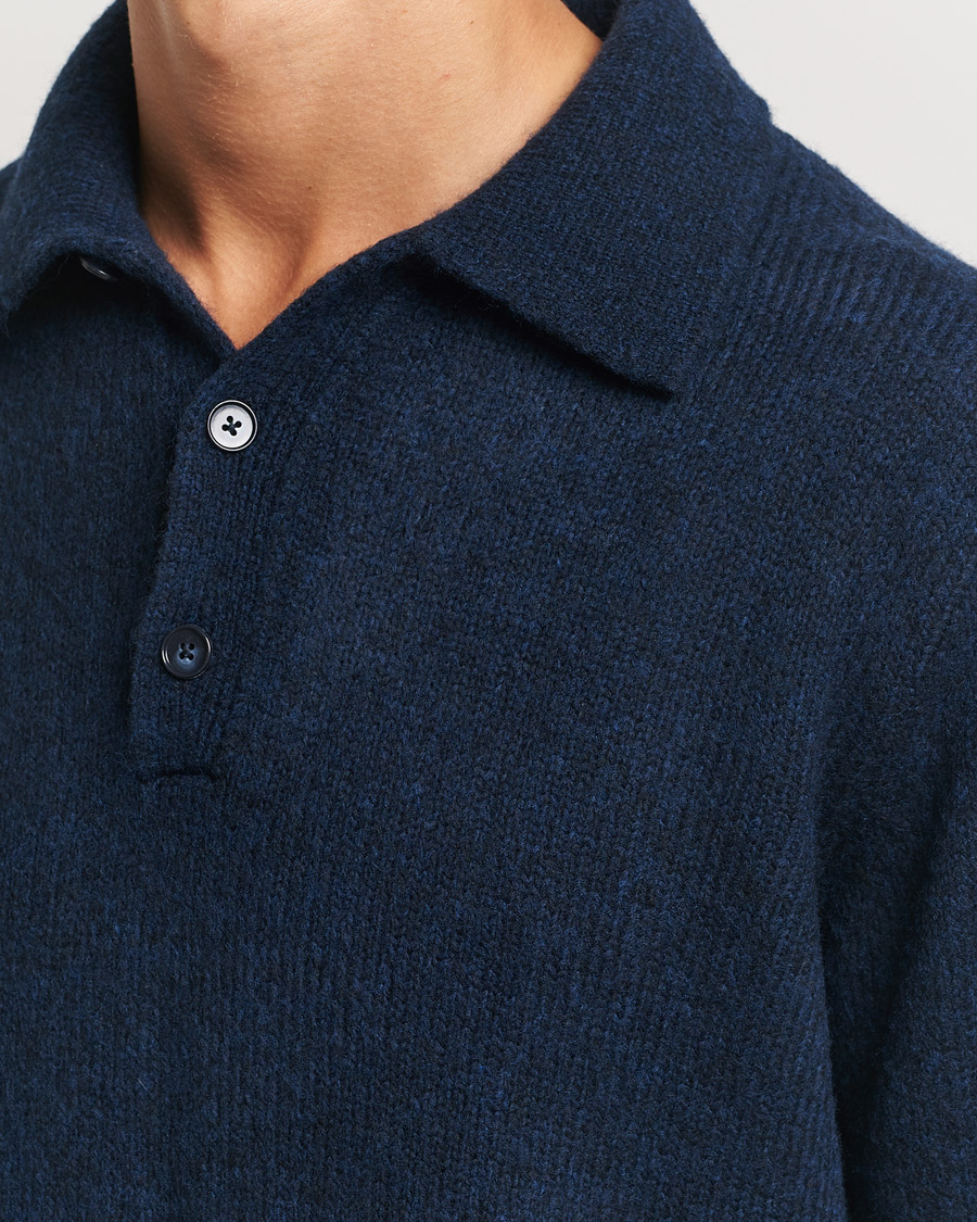 Hombres | Jerséis y prendas de punto | NN07 | Lee Brushed Wool Polo Navy Blue