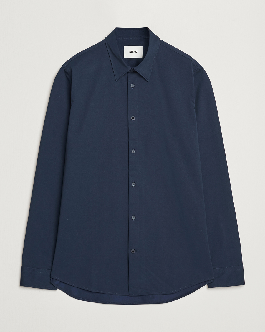 Hombres | Camisas | NN07 | Elian Mercerized Cotton Shirt Navy Blue