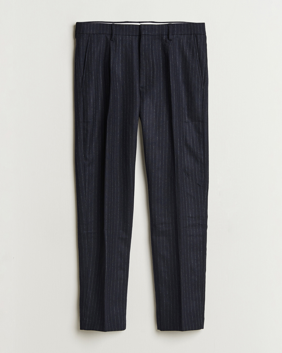Hombres | Pantalones | NN07 | Bill Wool Pleated Trousers Navy Blue Pinstripe