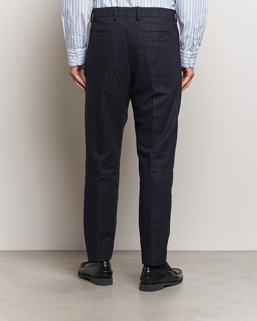 Hombres | Pantalones | NN07 | Bill Wool Pleated Trousers Navy Blue Pinstripe